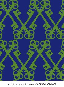 Abstract Hand Drawing Two Colors Diagonal Vintage Keys Seamless Vector Pattern Isolated Background 