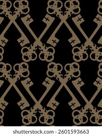 Abstract Hand Drawing Two Colors Diagonal Vintage Keys Seamless Vector Pattern Isolated Background 