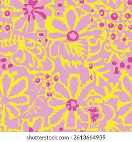 Abstract Hand Drawing Two Colors Victorian Baroque Flowers and Leaves Seamless Vector Pattern Isolated Background Seamless vector floral pattern in Hawaiian style with big flowers