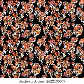 Abstract Hand Drawing Two Colors Victorian Baroque Flowers and Leaves Seamless Vector Pattern Isolated Background Seamless vector floral pattern in Hawaiian style with big flowers