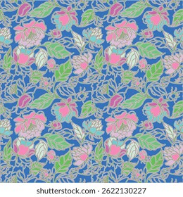 Abstract Hand Drawing Two Colors Victorian Baroque Flowers and Leaves Seamless Vector Pattern Isolated Background Seamless vector floral pattern in Hawaiian style with big flowers
