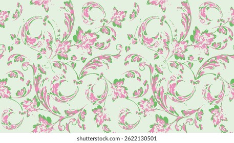 Abstract Hand Drawing Two Colors Victorian Baroque Flowers and Leaves Seamless Vector Pattern Isolated Background Seamless vector floral pattern in Hawaiian style with big flowers
