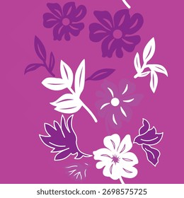 Dibujo Abstractas de la mano Dos Colores Patrón de flores y hojas sin fisuras Fondo aislado Patrón floral de Vector sin fisuras en estilo hawaiano con diseño de flores grandes