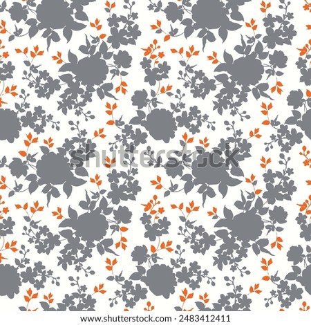 Abstract Hand Drawing Two Colors Victorian Baroque Flowers and Leaves Seamless Vector Pattern Isolated Background Seamless vector floral pattern in Hawaiian style with big flowers