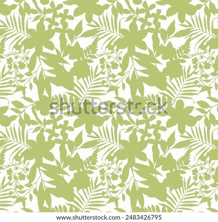 Abstract Hand Drawing Two Colors Flowers and Leaves Seamless Vector Pattern Isolated Background Seamless vector floral pattern in Hawaiian style with big flowers. Silhouette flower pattern for textile