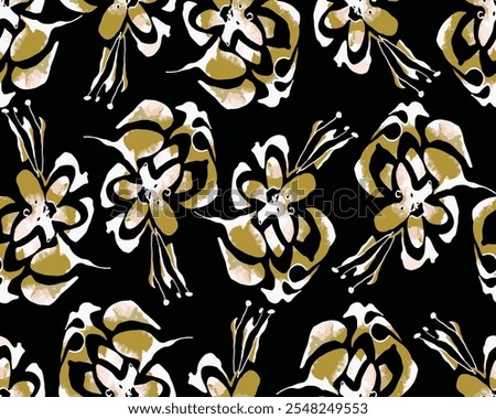 Abstract Hand Drawing Two Colors Flowers and Leaves Seamless Pattern Isolated Background Seamless vector floral pattern in Hawaiian style with big flowers design