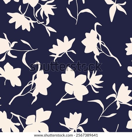 Abstract Hand Drawing Two Colors Victorian Baroque Flowers and Leaves Seamless Vector Pattern Isolated Background Seamless vector floral pattern in Hawaiian style with big flower