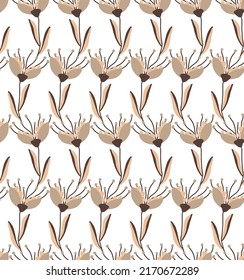Abstract Hand Drawing Vector Poppy Flowers and Leaves Seamless  Pattern Isolated Background