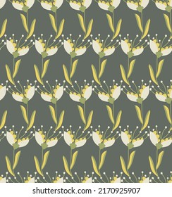 Abstract Hand Drawing Vector Poppy Flowers and Leaves Seamless  Pattern Isolated Background