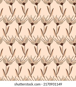 Abstracto Vector de dibujo a mano Flores de amapola y deja un fondo aislado de patrón sin soldadura