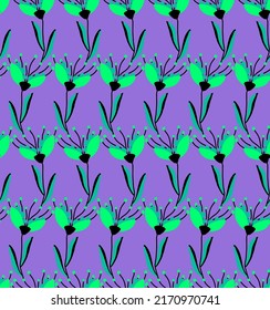 Abstract Hand Drawing Vector Poppy Flowers and Leaves Seamless  Pattern Isolated Background