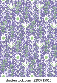 Abstract Hand Drawing Vintage Authentic Ethnic Folk Ditsy Flowers Leaves and Dashed Lines Dots Seamless Vector Pattern Isolated Background