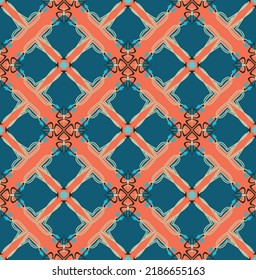 Abstract Hand Drawing Vintage Ethnic Traditional Geometric Mandala Squares Patchwork Lace Plaid Tartan Checkered Seamless Vector Pattern Isolated Background