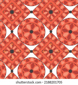 Abstract Hand Drawing Vintage Ethnic Traditional Geometric Floral  Mandala Circles Squares Lace Leaves Seamless Mexican Vector Pattern Isolated Background