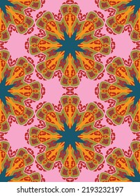Abstract Hand Drawing Vintage Ethnic Traditional Geometric Floral Mandala Circles Lace Leaves Snowflakes Seamless Mexican Vector Pattern Isolated Background