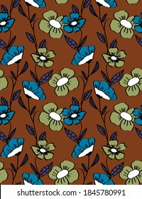 Abstract Hand Drawing Vintage Flowers Repeating Vector Pattern Isolated Background