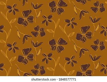 Abstract Hand Drawing Vintage Flowers and Leaves Repeating Vector Pattern Isolated Background