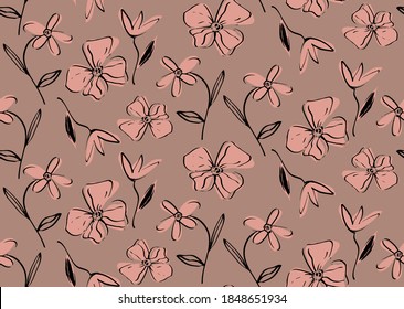 Abstract Hand Drawing Vintage Flowers and Leaves Repeating Vector Pattern Isolated Background
