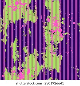 Abstract Hand Drawing Watercolor Ink Stains Splashes Splatters with Vertical Thin Stripes Seamless Grid Vector Pattern Isolated Background  