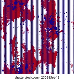 Abstract Hand Drawing Watercolor Ink Stains Splashes Splatters with Vertical Thin Stripes Seamless Grid Vector Pattern Isolated Background  