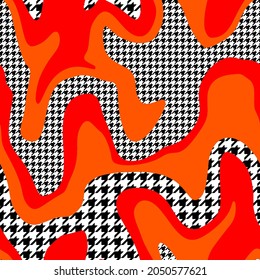 Abstract Hand Drawing Wavy Camouflage Stripes with Hounds Tooth Geometric Shapes Seamless Patchwork Vector Pattern Isolated Background