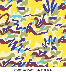 Abstract Hand Drawing Wavy Distorted Geometric Camouflage Shapes Seamless Vector Pattern Isolated Background