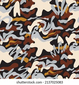 Abstract Hand Drawing Wavy Distorted Geometric Camouflage Shapes Seamless Vector Pattern Isolated Background