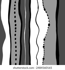 Abstrakte Hand-Zeichnung wellenförmige unregelmäßige Vertikale Streifen und gestrichelte Linien Nahtlose Vektorgrafik Muster isolierter Hintergrund