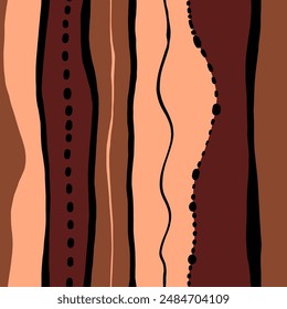 Abstract Hand Drawing Wavy Irregular Vertical Stripes and Dashed Lines Seamless Vector Pattern Isolated Background