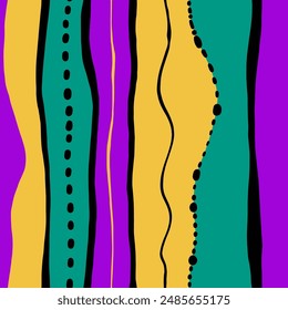 Abstract Hand Drawing Wavy Irregular Vertical Stripes and Dashed Lines Seamless Vector Pattern Isolated Background