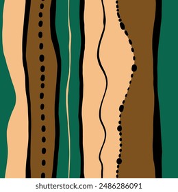 Abstract Hand Drawing Wavy Irregular Vertical Stripes and Dashed Lines Seamless Vector Pattern Isolated Background
