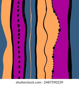 Mano Abstractas que dibuja las rayas onduladas irregulares de la Vertical y las líneas discontinuas patrón de Vector inconsútil fondo aislado