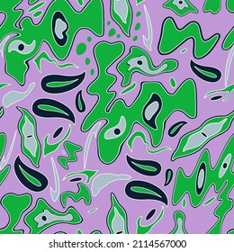 Abstract Hand Drawing Wavy Liquid Geometric Shapes Paisleys Brush Strokes Marble Seamless Vector Pattern Isolated Background