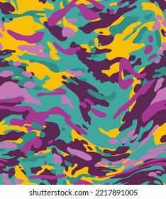 Abstract Hand Drawing Wavy Liquid Distorted Geometric Camouflage Shapes Seamless Vector Pattern Isolated Background