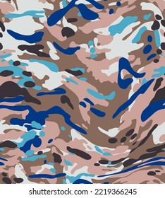 Abstract Hand Drawing Wavy Liquid Distorted Geometric Camouflage Shapes Seamless Vector Pattern Isolated Background