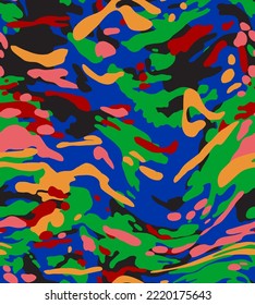 Abstract Hand Drawing Wavy Liquid Distorted Geometric Camouflage Shapes Seamless Vector Pattern Isolated Background