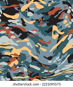 Abstract Hand Drawing Wavy Liquid Distorted Geometric Camouflage Shapes Seamless Vector Pattern Isolated Background