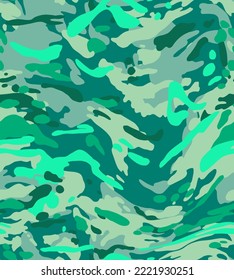 Abstract Hand Drawing Wavy Liquid Distorted Geometric Camouflage Shapes Seamless Vector Pattern Isolated Background