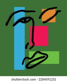 Abstract Hand Drawing Woman Face Silhouette with Geometric Squares Logo Brand Identity Vector Pattern Isolated Background 