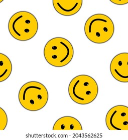 Abstract Hand Drawing Yellow Smile Icons Seamless Vector Pattern Isolated White Background