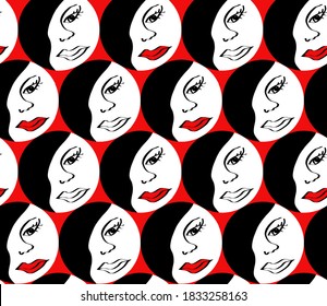 Abstrakter HandziehYang Frauen Gesichter Art Deco Wiederholung Vektormuster einzeln auf Hintergrund