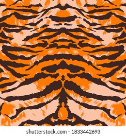 Abstract Hand Drawing Zebra Tiger Animal Skin Repeating Vector Pattern Isolated Background