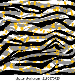 Abstracto Mano Dibujar Tiras De Tigre De Cebra con Puntos Aleatorios Piel Animal Patrón Vector sin Marea Líneas Onduladas Fondo Aislado
