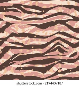 Abstract Hand Drawing Zebra Tiger Stripes with Random Dots Animal Skin Seamless Vector Pattern Wavy Lines Isolated Background