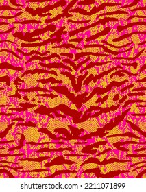 Abstract Hand Drawing Zebra Tiger Stripes Seamless Vector Pattern with Snake Reptile Skin Background 