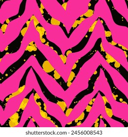 Dibujo Abstractas a mano Zig Zag Zebra Rayas Pinceladas con Acuarela En Manchas Salpicaduras Textura Patrón de Vector Sin Costura Fondo Aislado	