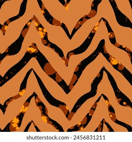 Abstrakte Handzeichnung Zick Zack Zebra Streifen Pinselstriche mit Aquarell In Flecken Spritzer Textur Nahtlose Vektorgrafik Muster Isolierter Hintergrund	