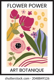 Abstract hand drawn aesthetic flower illustration. Flower market poster concept template perfect for postcards, wall art, banner, background etc.