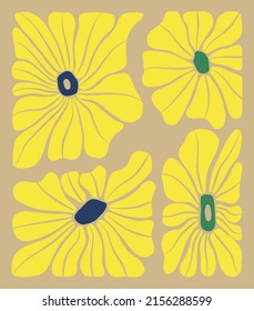 Abstract hand drawn aesthetic flowers set illustration. Botanical retro concept icon, perfect for postcards, wall art, banner, background etc.