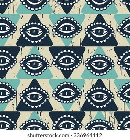 Abstract hand drawn all seeing eye seamless pattern